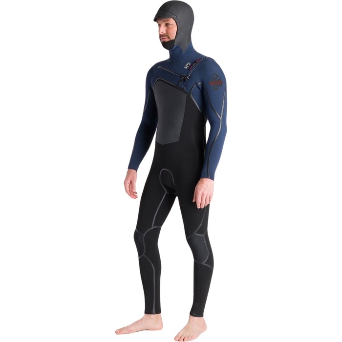 2024 C-Skins Mens NuWave Wired 5/4mm Chest Zip Hooded Wetsuit C-NWI54MH - Black / Bluestone x / Rust